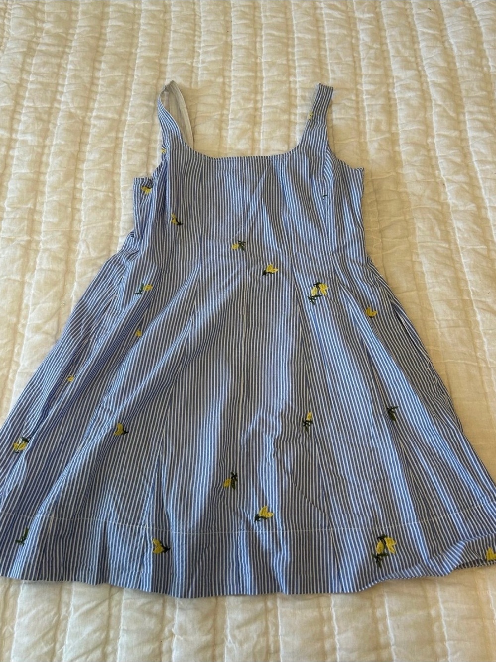 Blue Striped' Sundress with Yellow Lemons Embroidery